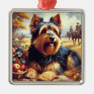 Vintage australische Terrier-Malerei Ornament Aus Metall