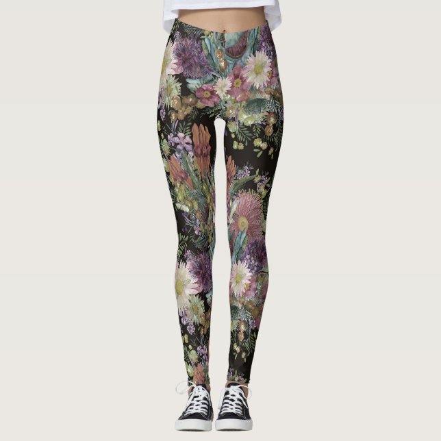 Vintage australische Wildblumen Leggings (Vorderseite)