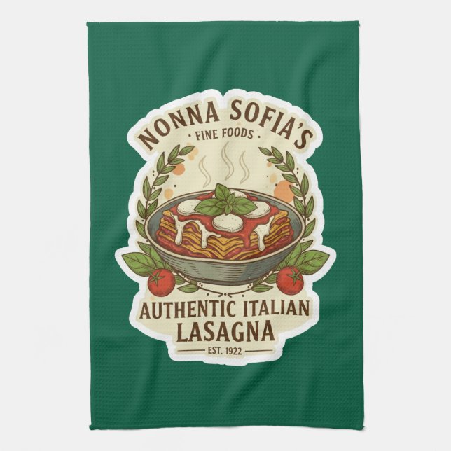 Vintage-authentisches italienisches Lasagne-Etiket Geschirrtuch (Vertikal)