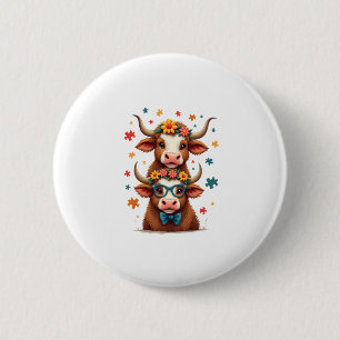 Vintage-Autismus-Hochlandkuh-Trio-Lustige Kuh Button