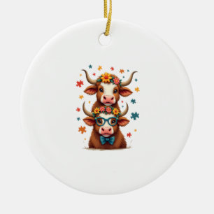 Vintage-Autismus-Hochlandkuh-Trio-Lustige Kuh Keramik Ornament