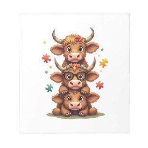 Vintage-Autismus-Hochlandkuh-Trio-Lustige Kuh  Notizblock