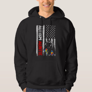Vintage Autismus Tante Bär Amerikanisches Flaggenb Hoodie