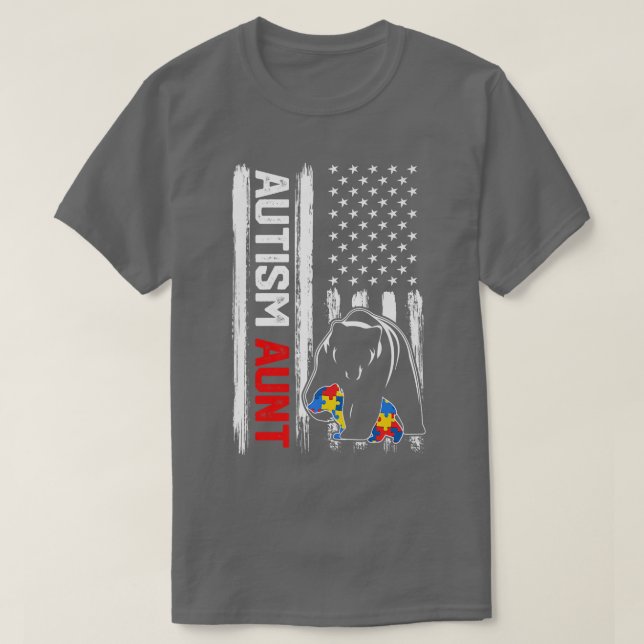 Vintage Autismus Tante Bär Amerikanisches Flaggenb T-Shirt (Design vorne)