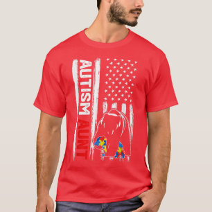 Vintage Autismus Tante Bär Amerikanisches Flaggenb T-Shirt