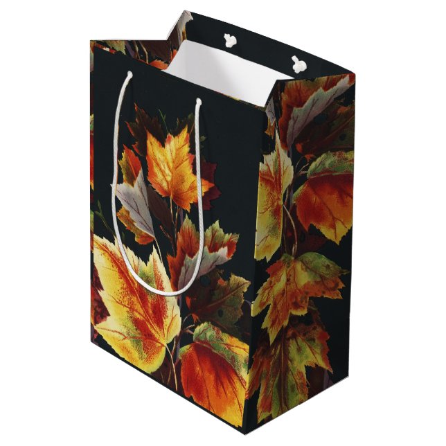 Vintage Autmn Leaf Cross Motif Mittlere Geschenktüte (Rückseite Schrägansicht)