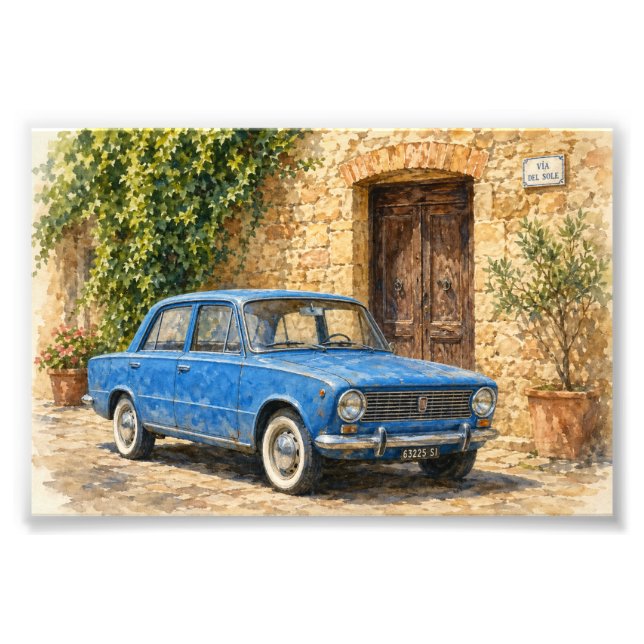 Vintage Auto auf rustikaler Straße Fotodruck (Vorne)