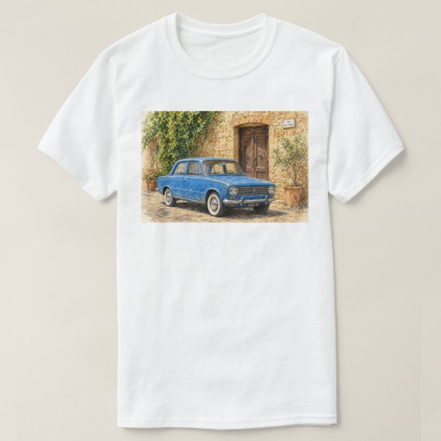 Vintage Auto auf rustikaler Straße T-Shirt (Design vorne)