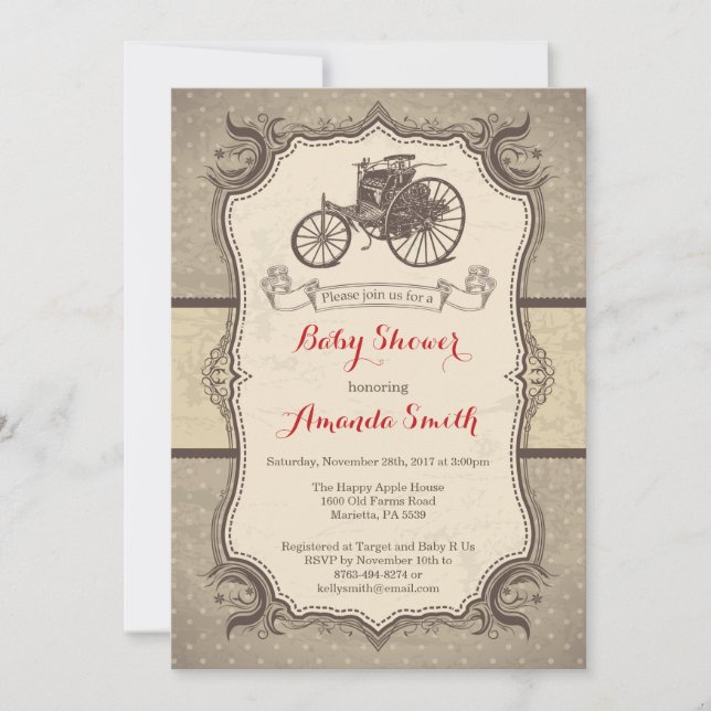 Vintage Auto-Baby-Duschen-Einladung Vintages Retro Einladung (Vorderseite)