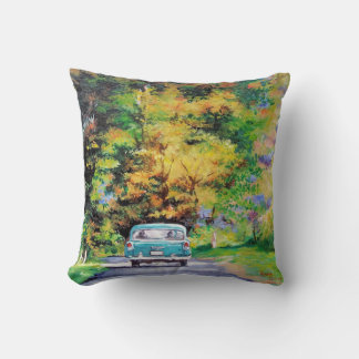 Vintage-Auto-Herbstfahrt-Landschaft Kissen