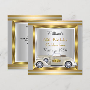 Vintage-Auto Herren 60. Geburtstagsfeier Gold & Si Einladung