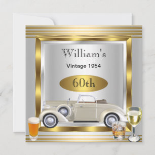Vintage-Auto Herren 60. Geburtstagsfeier Gold Silb Einladung