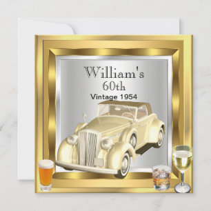 Vintage-Auto Herren 60. Geburtstagsfeier Gold Silb Einladung