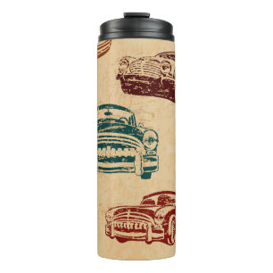 Vintage-Auto-Illustrationshintergrundmuster Thermosbecher