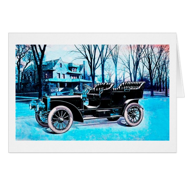 Vintage-Auto im Winter Kunstkarte (Vorderseite (Horizontal))
