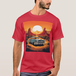 Vintage Auto in Wüsten-Sonnenuntergang Freund Mädc T-Shirt