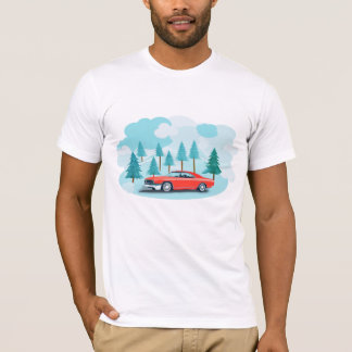 Vintage Auto mit Bäumen und Wolkenhintergrund T-Shirt