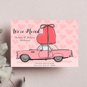 Vintage Auto mit rosa Herz Wir sind umgezogen Neue Ankündigung