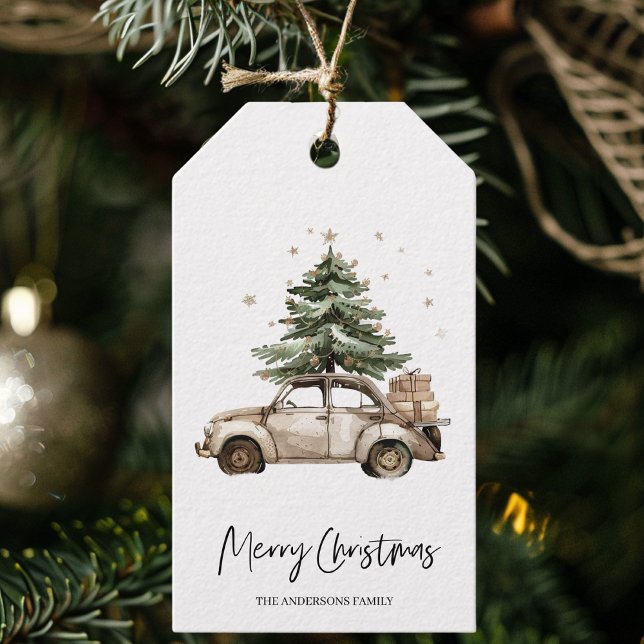 Vintage Auto mit Weihnachtsbaum-Geschenk  Geschenkanhänger (Von Creator hochgeladen)