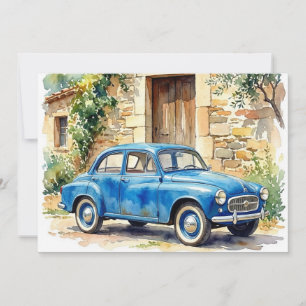 Vintage Auto neben einem steinernen Cottage Einladung