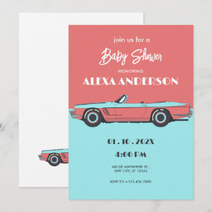 Vintage Auto Pastellfarben Babydusche Einladung