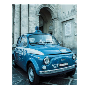 Vintage Auto Perfektes Poster   Fiat 500   Polizei