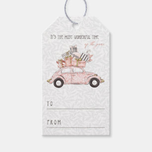 Vintage-Auto Pink Weihnachten Geschenkanhänger