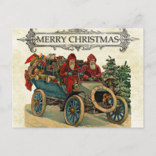 Vintage-Auto-Santa-Überraschung Frohe Weihnachten Postkarte