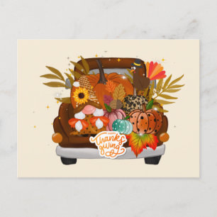 Vintage Auto, Thanksgiving-Truthahn und Herbst-Gno Postkarte