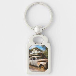 Vintage Auto und Garage, Metallkeyring Schlüsselanhänger