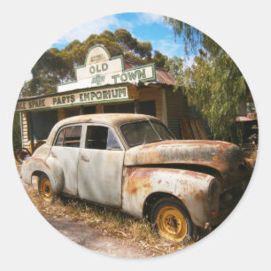 Vintage Auto und Garage, runde Aufkleber