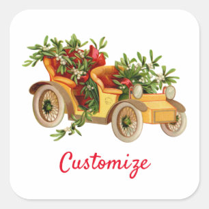 Vintage-Auto Weihnachten Mistelzweig Thunder_Cove Quadratischer Aufkleber