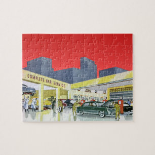 Vintage-Automechaniker Kompletter Autoservice-Gara Puzzle