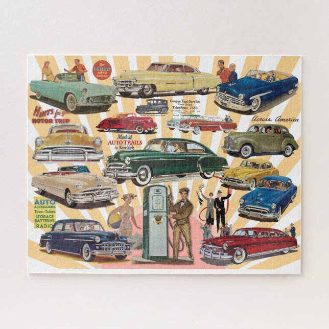 VINTAGE AUTOMOBILE COLLAGE THEMA PUZZLE (Horizontal)
