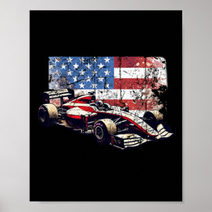Vintage-Autorennwagen Amerikanische Flagge 4. Juli Poster