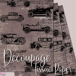 Vintage-Autos auf Taupe-Backstein und Zeitungsdruc Seidenpapier