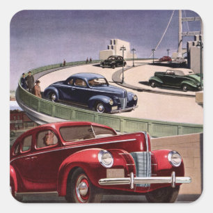 Vintage-Autos, klassische Limousinen auf einer Aut Quadratischer Aufkleber