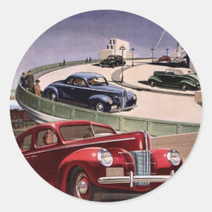 Vintage-Autos, klassische Limousinen auf einer Aut Runder Aufkleber