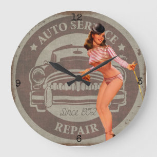 Vintage-Autoservice-Uhr Große Wanduhr