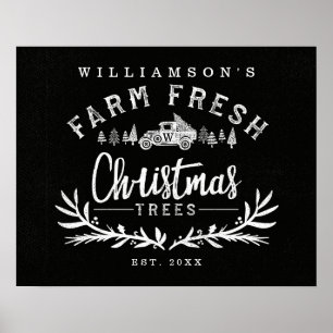 Vintage-Autoweihnachtsbaum-Lieferung Schwarz & Wei Poster