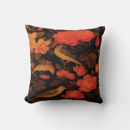 Vintage Autumn Birds Throw Pillow – Dark Floral El Kissen