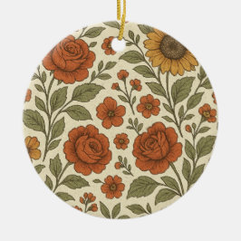 Vintage Autumn Floral Pattern – Rustic Botanical Keramik Ornament