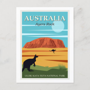 Vintage Ayers Rock Australien Kängurus Reise Postkarte