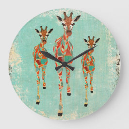 Vintage azurblaue u. bernsteinfarbige Giraffen-Uhr Große Wanduhr