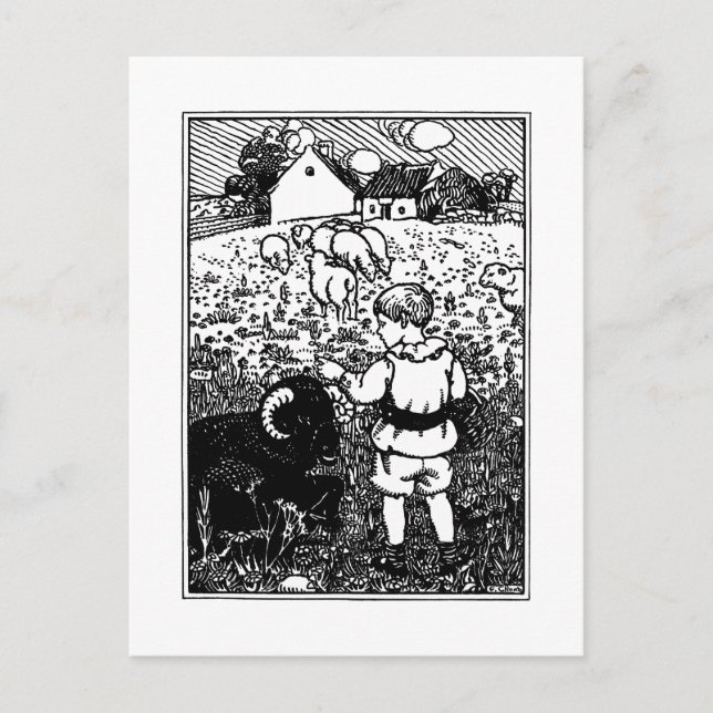 Vintage Baa, Baa, schwarzer Schafrhym Postkarte (Vorderseite)