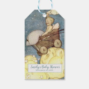 Vintage Baby-Abenteuer mit der Mond-Babydusche Geschenkanhänger