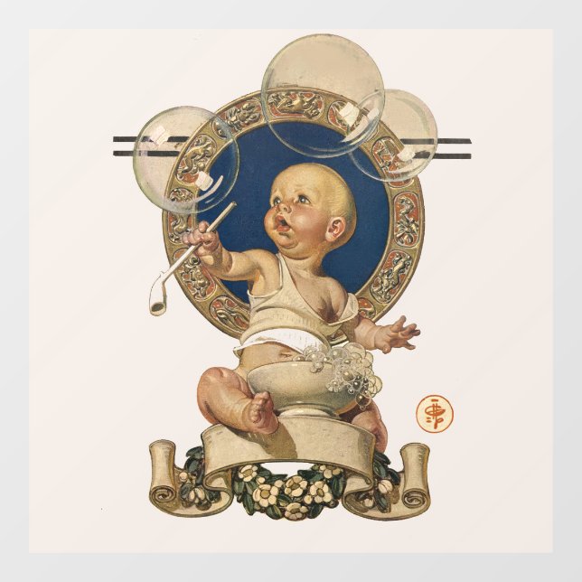 Vintage Baby Bubbles von J.C. Leyendecker Nursery Fensteraufkleber (Blatt)