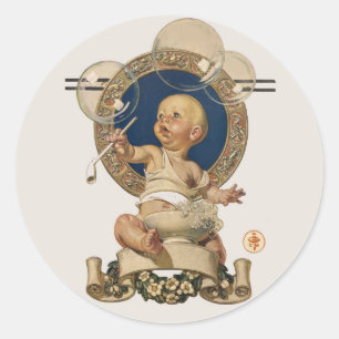 Vintage Baby Bubbles von J.C. Leyendecker Nursery Runder Aufkleber