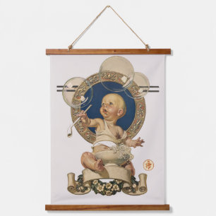 Vintage Baby Bubbles von J.C. Leyendecker Nursery Wandteppich Mit Holzrahmen