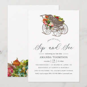 Vintage Baby Carriage Baby Shooting Sip & See Einladung